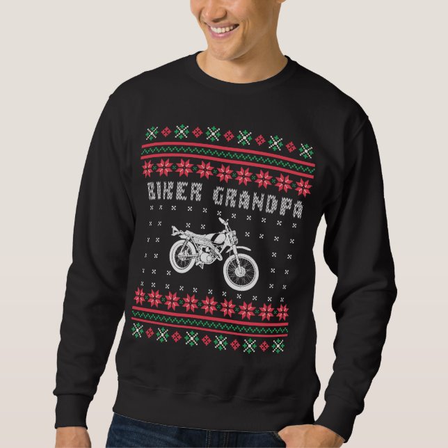 Biker Grandpa Motorcycle Ugly Christmas Sweater (Front)