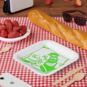 Biker green square paper plates