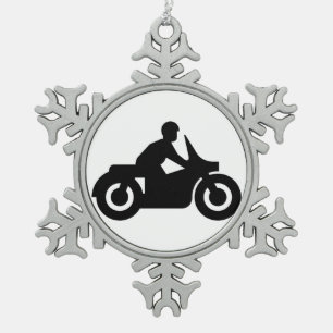 BIKER GUY SNOWFLAKE PEWTER CHRISTMAS ORNAMENT