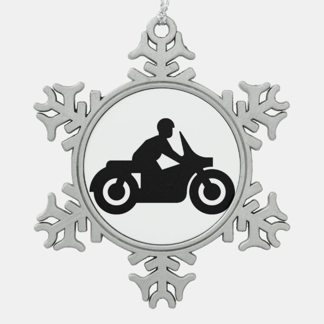 BIKER GUY SNOWFLAKE PEWTER CHRISTMAS ORNAMENT (Front)