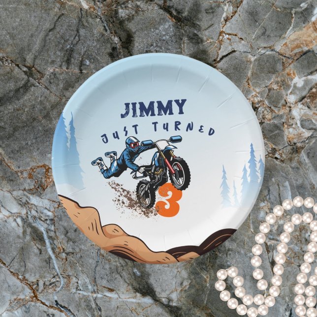 Biker Kid Dirt Stunt Bike Birthday Paper Plate (Creator Uploaded)
