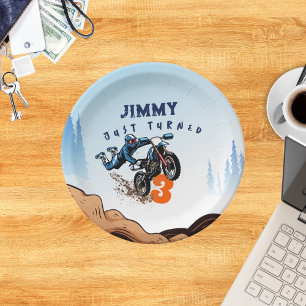 Biker Kid Dirt Stunt Bike Birthday Paper Plate