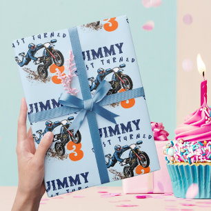 Biker Kid Dirt Stunt Bike Birthday Party Card Wrapping Paper