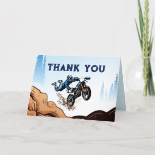 Biker Kid Dirt Stunt Bike Birthday Thank You Card