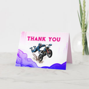 Biker Kid Dirt Stunt Bike Birthday Thank You Card