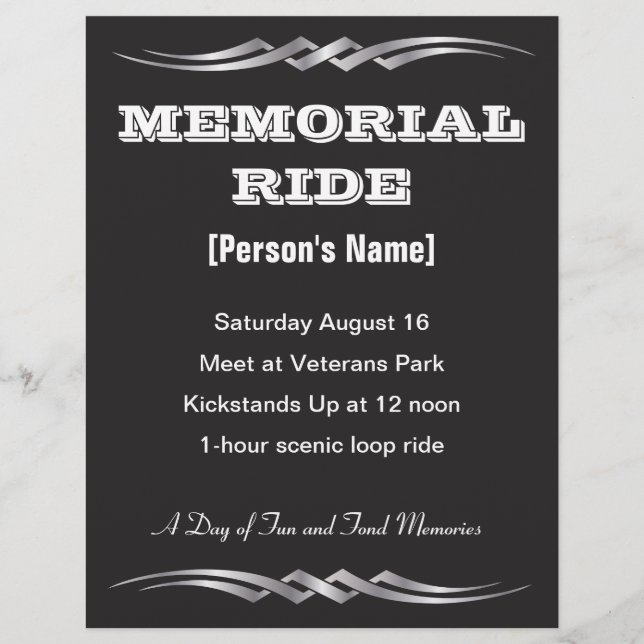 Biker Memorial Ride invitation flyer (Front)