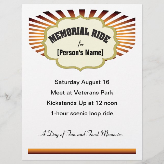 Biker Memorial Ride sunburst invitation flyer (Front)