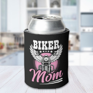 Biker Mom – Motorcycle Design in White & Pink  Can Cooler