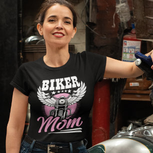 Biker Mom – Motorcycle Design in White & Pink T-Shirt