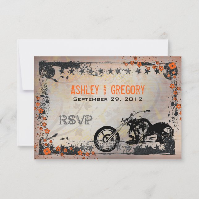 Biker or Motorcyle Wedding RSVP Response card (Front)