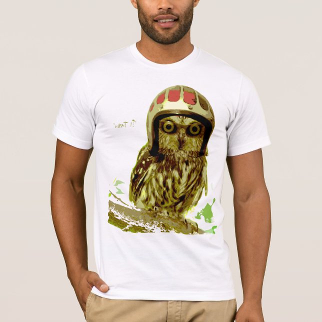 Biker Owl with Helmet T-Shirt (Front)