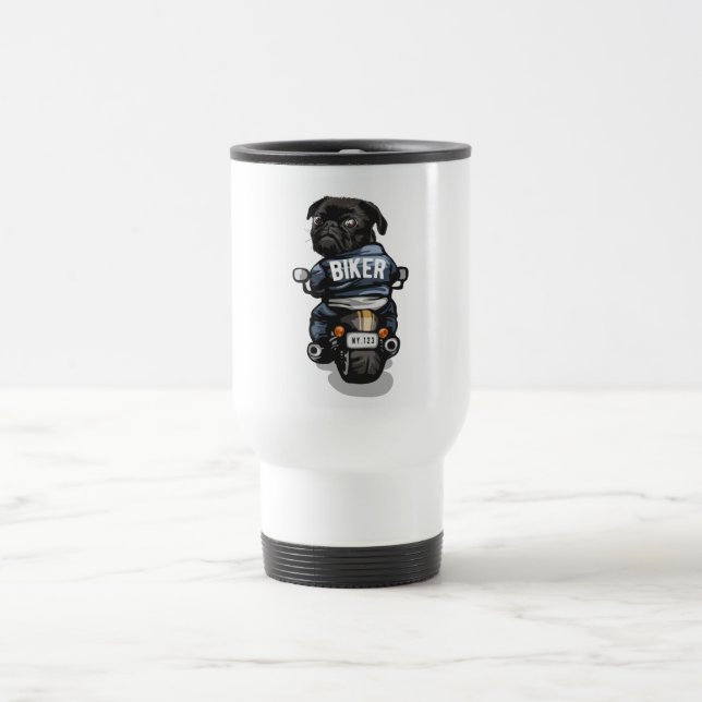 Biker Pug Travel Mug (Center)