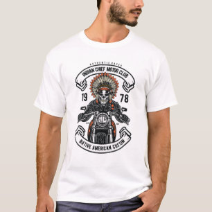 Biker S For Men Indian Chief Native American Skull T-Shirt