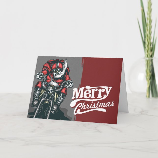 Biker Santa Christmas Greeting Card (Front)