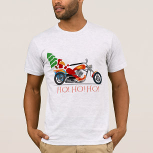 Biker Santa on a chopper says "HO! HO! HO!" T-Shirt