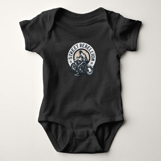 Biker Scorcher on a Motorcycle Baby Bodysuit (Front)