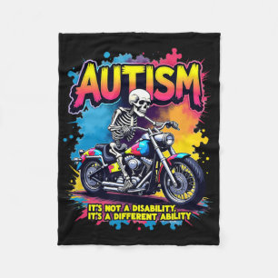 Biker Skeleton Riding Motorcycle Puzzle Autism Awa Fleece Blanket