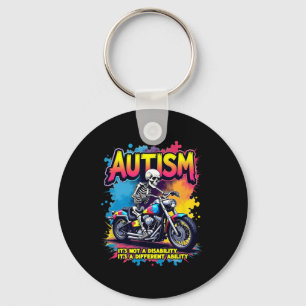 Biker Skeleton Riding Motorcycle Puzzle Autism Awa Key Ring
