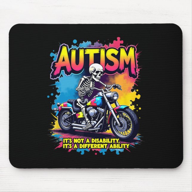 Biker Skeleton Riding Motorcycle Puzzle Autism Awa Mouse Pad (Front)