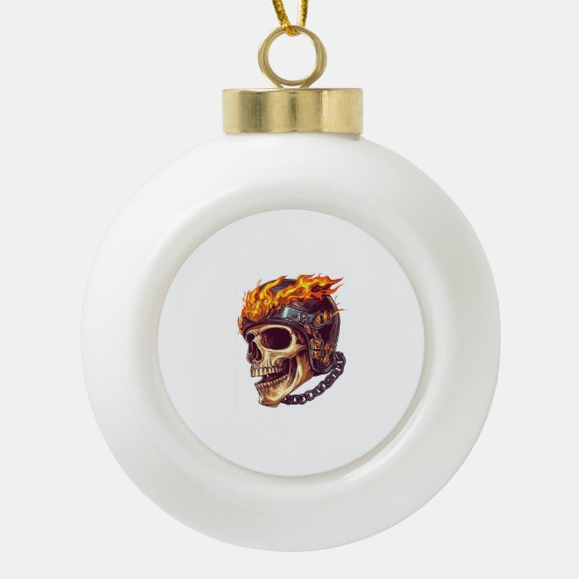 Biker Skull Reaper Ceramic Ball Christmas Ornament (Front)