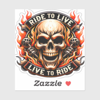 Biker Skull Ride to Live Live to Ride Fiery Graph