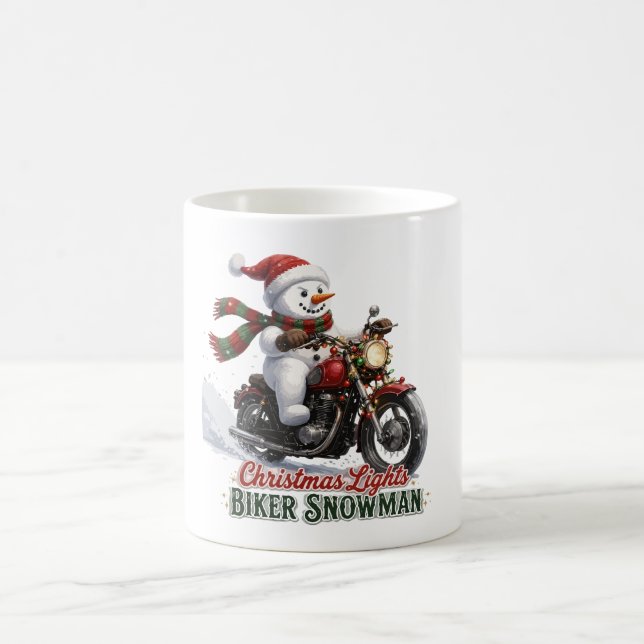 Biker Snowman Christmas Lights Coffee Mug (Center)