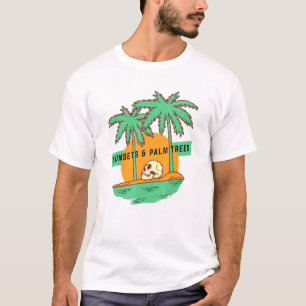 Biker Sunsets Palm Trees Skull Biking Summer Count T-Shirt