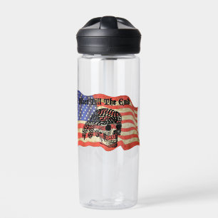 Biker till the end skull USA Flag art Water Bottle