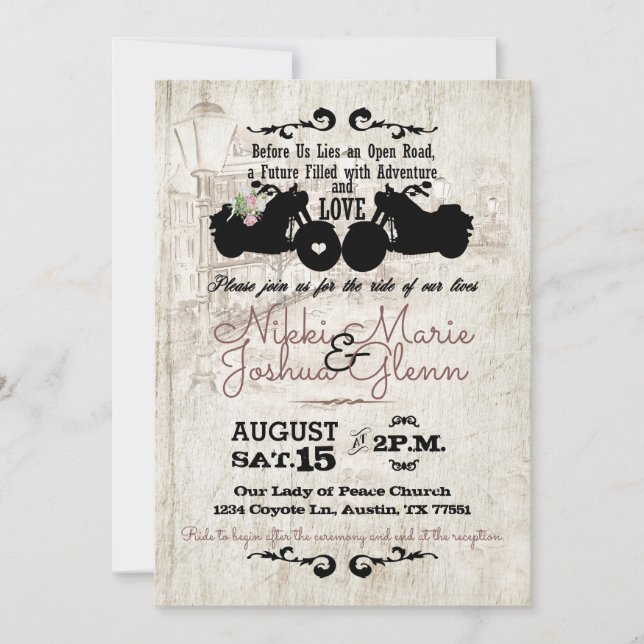 Biker Wedding Invitation Open Road Adventure (Front)