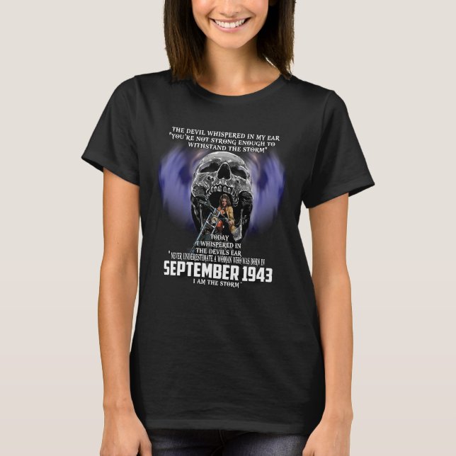 Biker Woman Born SEP 1943: Never Understimate T-Shirt (Front)