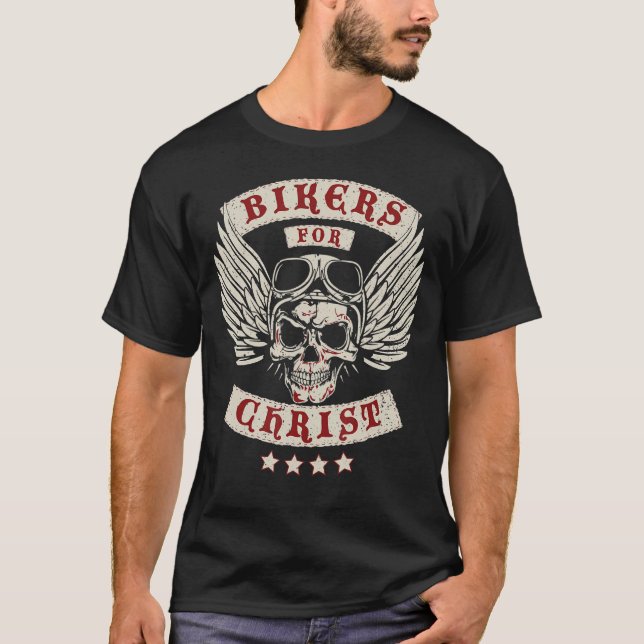 Bikers for Christ Christian Motorcycle Patch T-Shirt (Front)