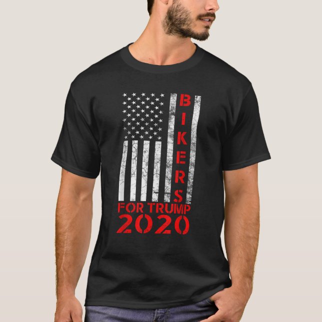 Bikers For Trump 2020 American Flag Conservative M T-Shirt (Front)