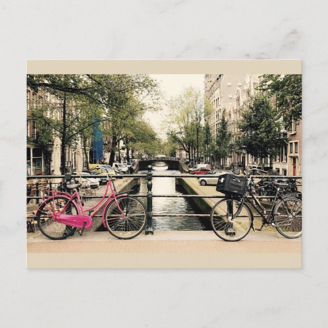 Bikes Along the Amsterdam Canel Postcard (Front)