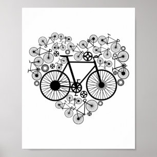 Bikes Heart Shirt Cute Mtb Road Race Riding Lover Poster