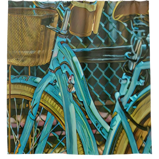 Biking Artwork Shower Curtain (Front)
