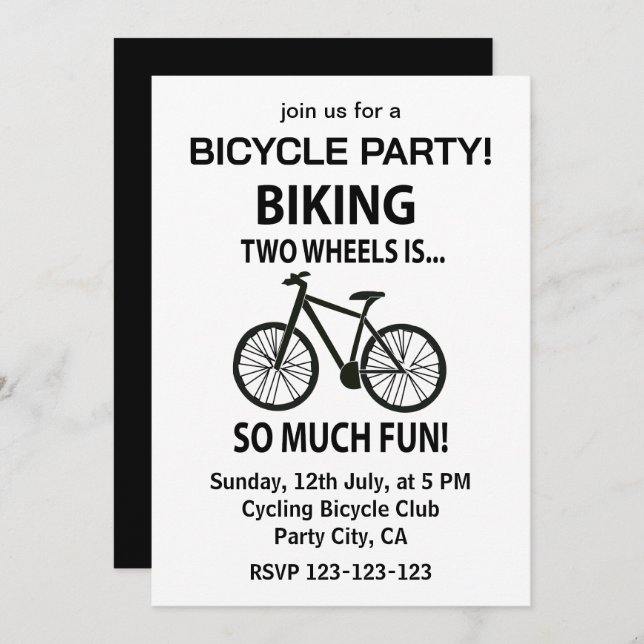 Biking Bicycle Cycling Cyclist Bicycle Party Invitation (Front/Back)