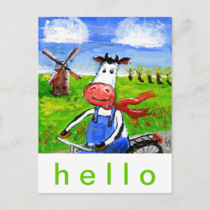 Biking Cow Postcard