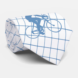 Biking Cyclist Riding Bike on Blue Check Necktie