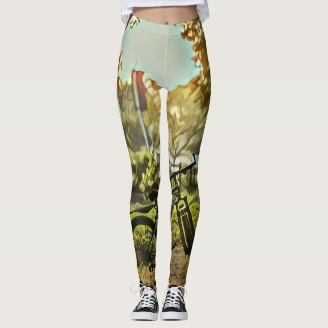Biking Lover Gift | Cycling Painting Leggings (Front)