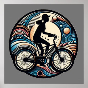 Biking Medallion Art Bike Cyclist Sport Fitness Poster