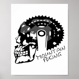 Biking Skull T Shirt Gears Bike Mountain Bike Poster