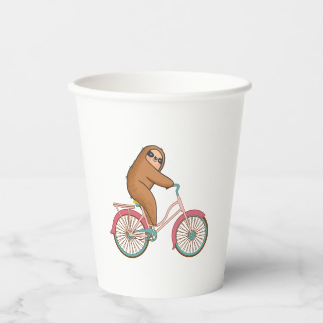 Biking Sloth - A Cute Sloth Riding On A Bicycle Paper Cups (Front)