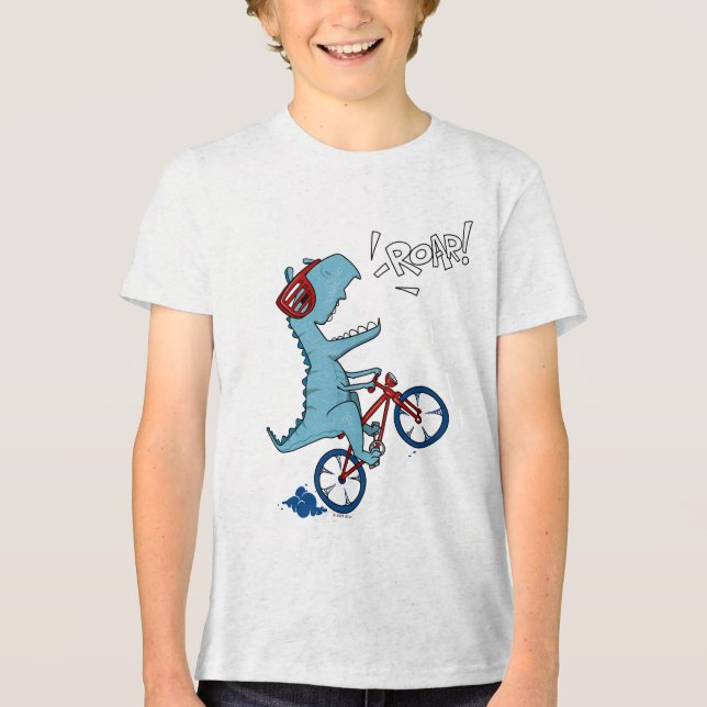 Biking T-Rex Roar Tri-Blend Shirt (Front)