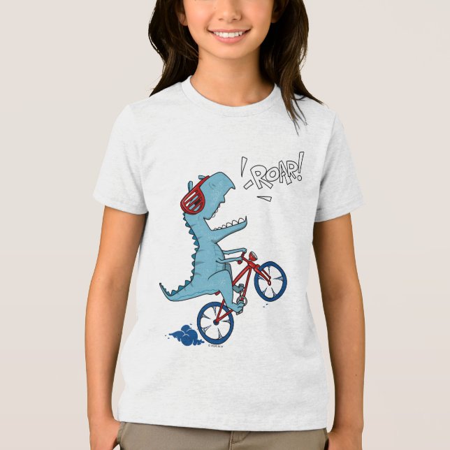 Biking T-Rex Roar Tri-Blend Shirt (Front)