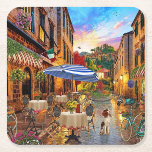 Biking Through Italy Fine Art Square Paper Coaster