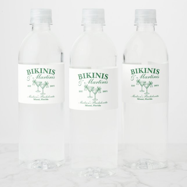 Bikini and Martini Bachelorette Party Water Label (Bottles)