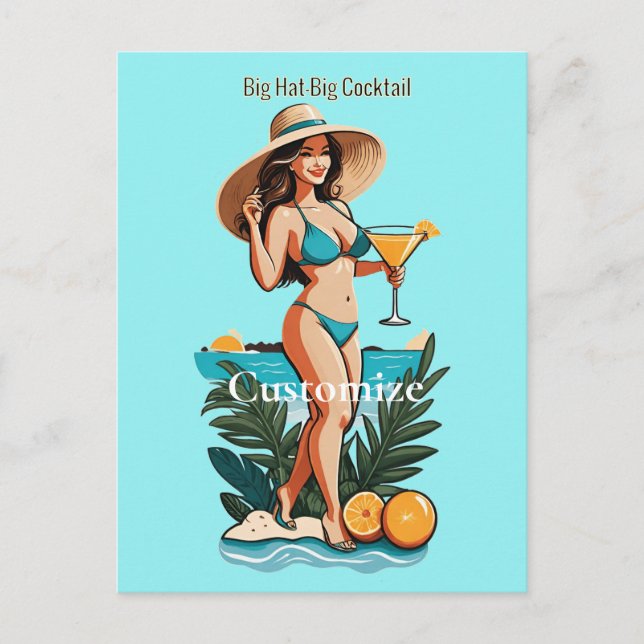 Bikini Babe Big Hat- Big Cocktail Thunder_Cove Postcard (Front)