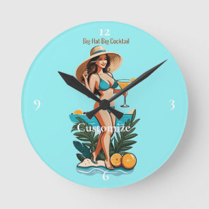 Bikini Babe Big Hat- Big Cocktail Thunder_Cove  Round Clock