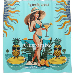Bikini Babe Big Hat- Big Cocktail Thunder_Cove Shower Curtain