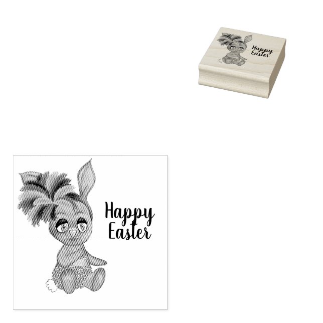 Bikini Baby Bunny Easter Custom Happy Easter Rubber Stamp (Stamped)